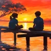 Boy And Girl Silhouette At Sunset Diamond Painting
