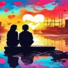 Boy And Girl Silhouette Sunset Diamond Painting