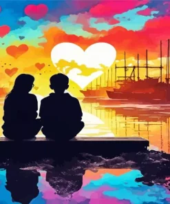 Boy And Girl Silhouette Sunset Diamond Painting