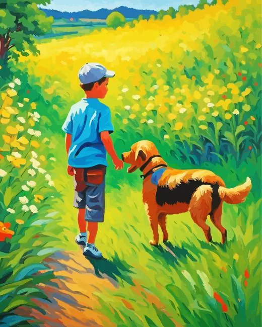 boy and his dog in meadow Diamond Dotz Boy And His Dog In Meadow Diamond Painting
