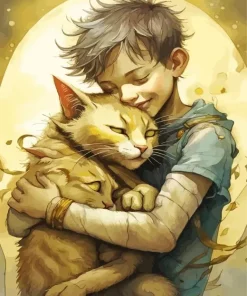 Boy Hugging Cat Diamond Painting