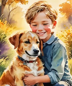 Boy Hugging Dog Diamond Painting