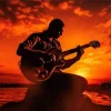 Boy With Guitar Silhouette At Sunset Diamond Painting