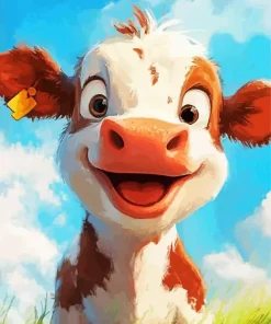 Brown And White Baby Cow Diamond Painting