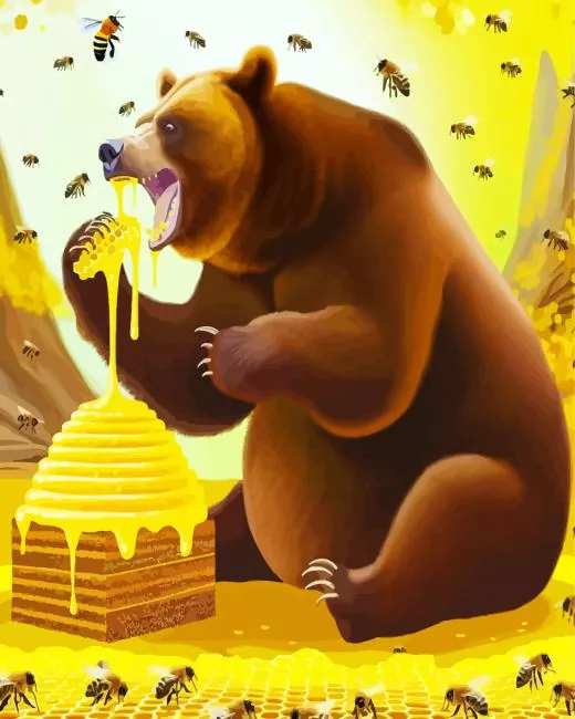 brown bear eating honey Diamond With Numbers Brown Bear Eating Honey Diamond Painting