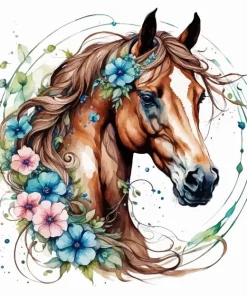 Brown Flower Horse Art Diamond Painting