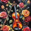 Brown Flowers Violin Diamond Painting