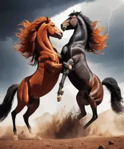 Brown With Black Horses Diamond Painting