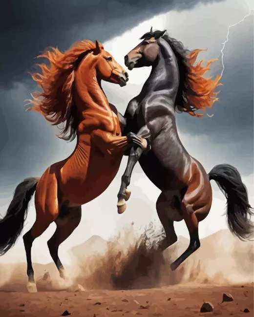 brown with black horses Diamond Painst Brown With Black Horses Diamond Painting