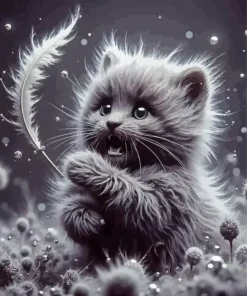 Cat And Floating Feather Art Diamond Painting