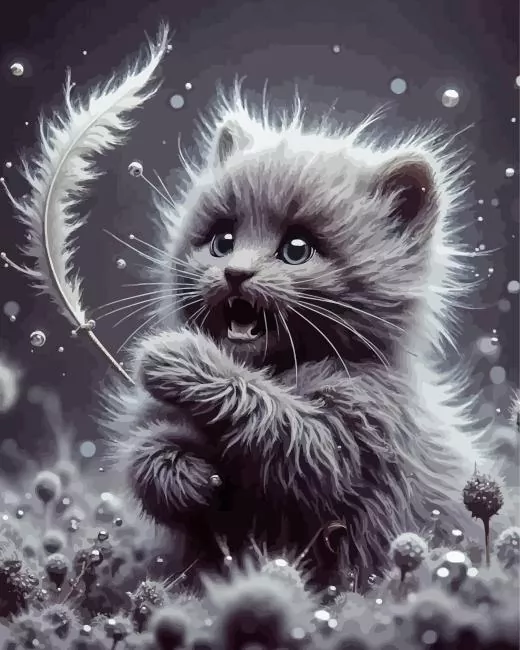 cat and floating feather art Diamond By Numbers Cat And Floating Feather Art Diamond Painting