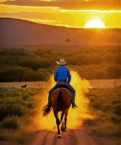 Cowboy Riding Into Sunset Diamond Painting
