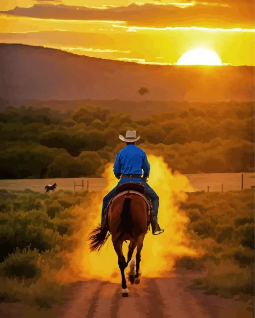 cowboy riding into sunset Diamond Dotz Cowboy Riding Into Sunset Diamond Painting