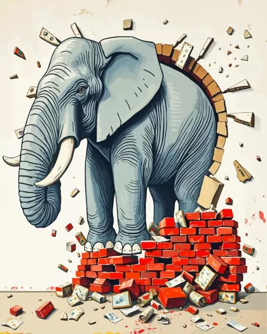 elephant breaking through wall art Diamond By Numbers Elephant Breaking Through Wall Art Diamond Painting