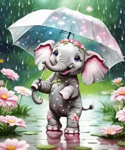 Elephant Holding Flowers Diamond Painting