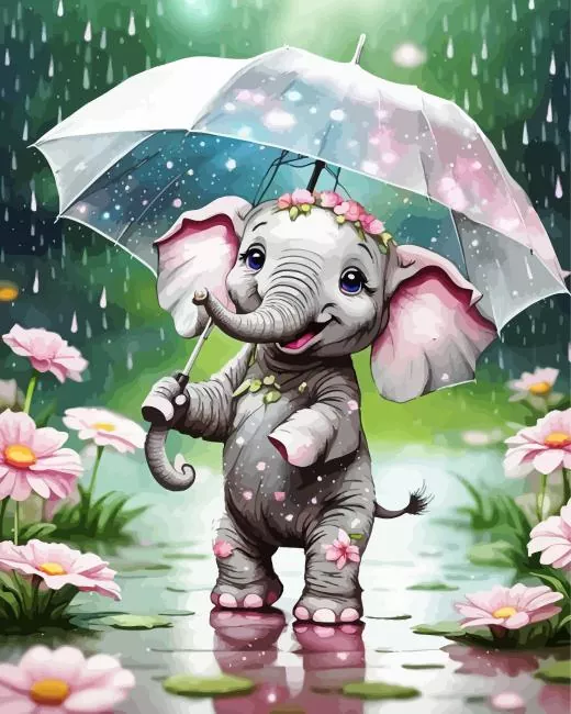 elephant holding flowers Diamond By Numbers Elephant Holding Flowers Diamond Painting