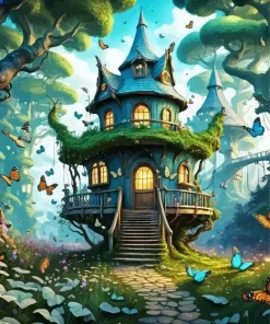 Enchanted Forest House Art Diamond Painting