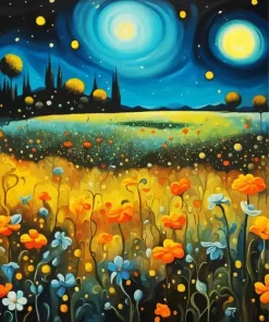 Field Of Flowers At Night Art Diamond Painting