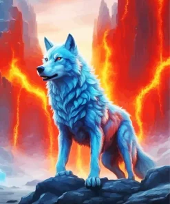 Fire And Ice Wolf Diamond Painting