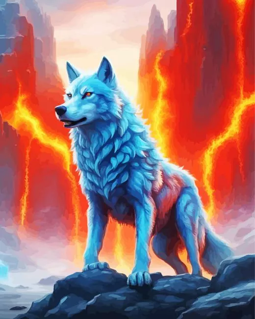 fire and ice wolf Diamond With Numbers Fire And Ice Wolf Diamond Painting