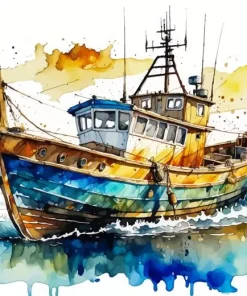 Fishing Boat Splash Diamond Painting