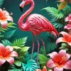 Flamingo Drawing With Flowers Diamond Painting