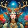 Floral Antlers Woman Art Diamond Painting