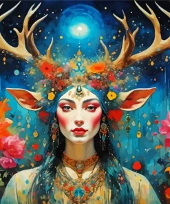 Floral Antlers Woman Art Diamond Painting