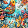 Floral Folk Art Bird Diamond Painting