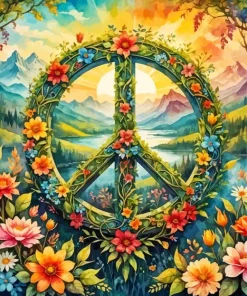 Floral Peace Sign Art Diamond Painting