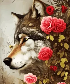 Flower and Wolf Diamond Painting