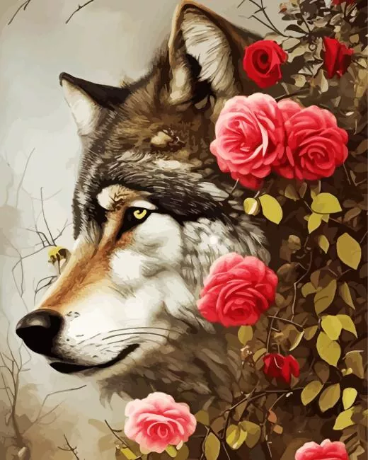 flower and wolf Diamond With Numbers Flower and Wolf Diamond Painting