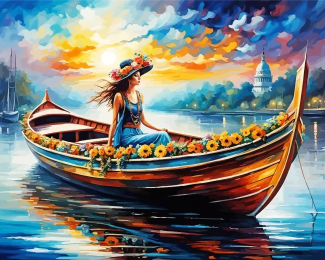 flower boat Diamond Painst Flower Boat Diamond Painting