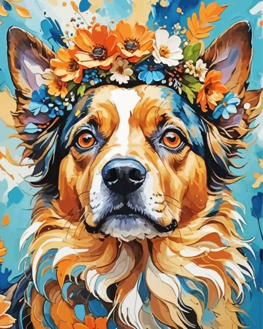 flower crowns dog Diamond With Numbers Flower Crowns Dog Diamond Painting
