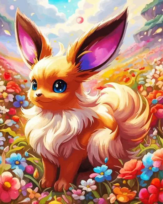 flower eevee art Diamond With Numbers Flower Eevee Art Diamond Painting