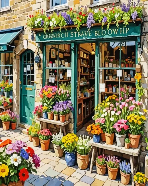 flower shop art Diamond With Numbers Flower Shop Art Diamond Painting