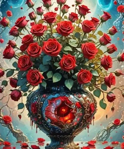 Flower Vase With Roses Diamond Painting