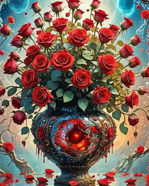flower vase with roses Diamond Painst Flower Vase With Roses Diamond Painting
