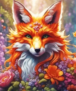 Flowers Fox Diamond Painting