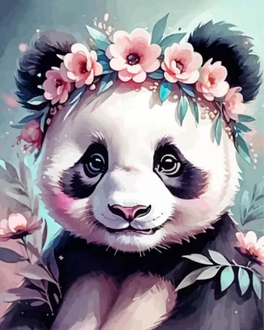 flowers panda art Diamond With Numbers Flowers Panda Art Diamond Painting
