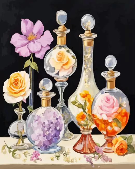 flowers perfume bottles Diamond With Numbers Flowers Perfume Bottles Diamond Painting