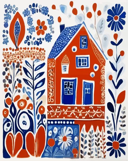 folk art house Diamond By Numbers Folk Art House Diamond Painting