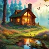 Forest Log Cabin Diamond Painting