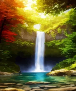 Forest Waterfall Diamond Painting