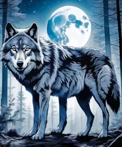Forest With Wolf Art Diamond Painting