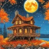Full Moon Fall Cabin Diamond Painting