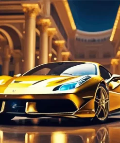 Golden Ferrari 488 Diamond Painting