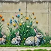 Grey Flowers And Bunnies Diamond Painting