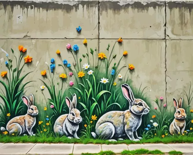 grey flowers and bunnies Diamond Painst Grey Flowers And Bunnies Diamond Painting