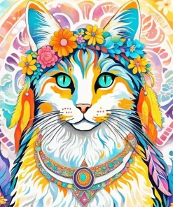 Hippie Flower Cat Diamond Painting